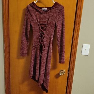 Chic Maroon Asymmetrical Lace-Up Dress